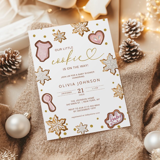 Invitación Little Cookie Pink Baby Shower Gingerbread Winter (Subido por el creador)
