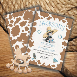 Invitación Little Cowboy 1er Rodeo Patrón de vaca Fiesta de c