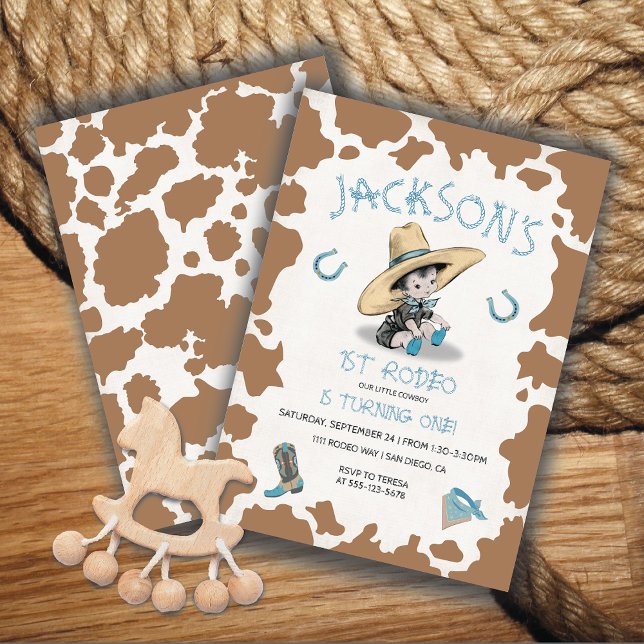 Invitación Little Cowboy 1er Rodeo Patrón de vaca Fiesta de c (Subido por el creador)