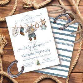Invitación Little Cowboy Baby Boy Clothesline Baby Shower