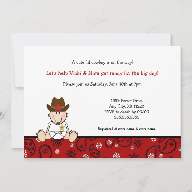 Invitación Little Cowboy Baby Shower invita (Anverso)