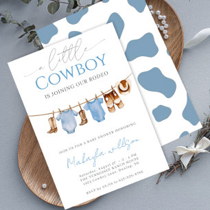 Invitación Little Cowboy bllue Western Rodeo Baby Shower