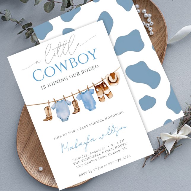 Invitación Little Cowboy bllue Western Rodeo Baby Shower (Subido por el creador)
