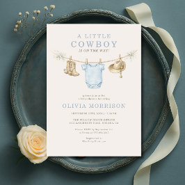 Invitación Little Cowboy Blue Clothesline Boy Baby Shower