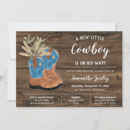 Invitación Little Cowboy Bootie Brown Wood Baby Shower