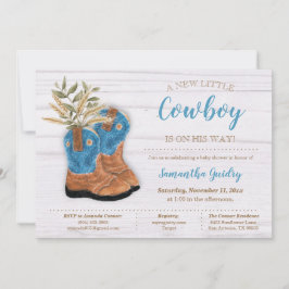 Invitación Little Cowboy Bootie White Wood Baby Shower