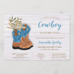 Invitación Little Cowboy Bootie White Wood Baby Shower