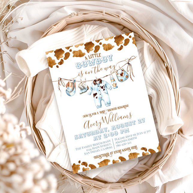 Invitación Little Cowboy Clothesline WildWest Boy Baby Shower (Subido por el creador)