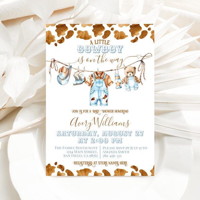 Invitación Little Cowboy Clothesline WildWest Boy Baby Shower (Subido por el creador)