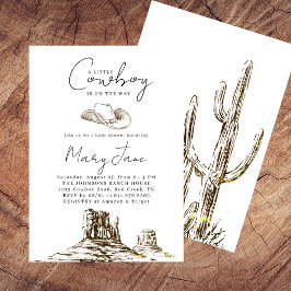 Invitación Little Cowboy Hand Drawn Vintage Brown Western