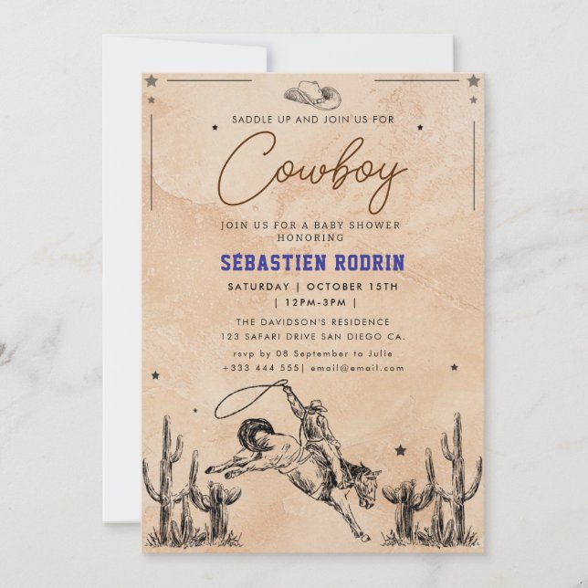 Invitación Little Cowboy Modern Baby Shower (Anverso)