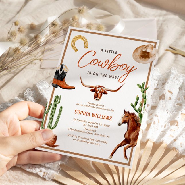 Invitación Little Cowboy Modern Western Rodeo Baby Shower (Subido por el creador)