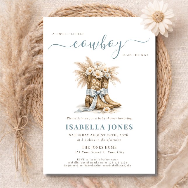 Invitación Little Cowboy On The Way Blue Western Baby Shower (Subido por el creador)