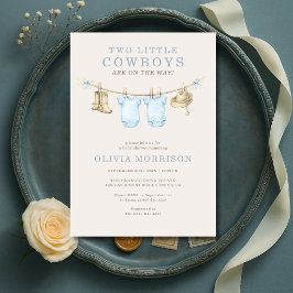Invitación Little Cowboy Twins Clothesline Boy Baby Shower