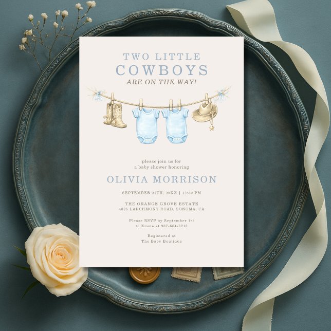 Invitación Little Cowboy Twins Clothesline Boy Baby Shower (Subido por el creador)
