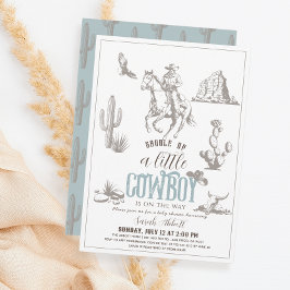 Invitación Little Cowboy Western Blue Boy Baby Shower
