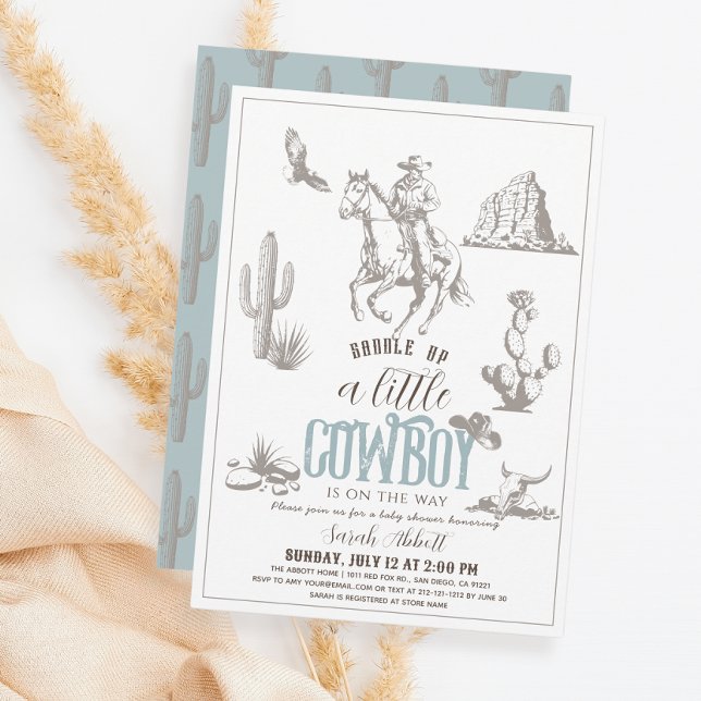 Invitación Little Cowboy Western Blue Boy Baby Shower (Subido por el creador)