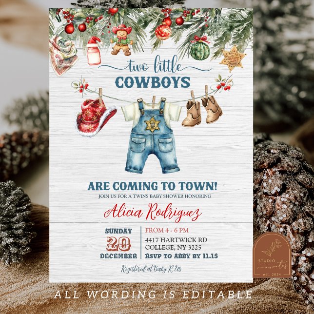 Invitación Little Cowboy Western Holiday Twins Baby Shower (Subido por el creador)