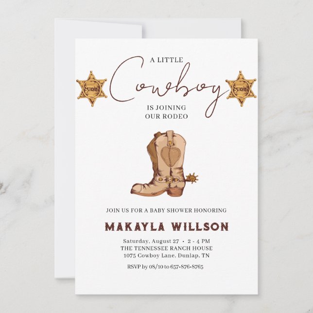 Invitación Little Cowboy Western Tema Rodeo Baby Shower (Anverso)