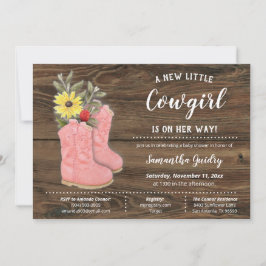 Invitación Little Cowgirl Bootie Brown Wood Baby Shower