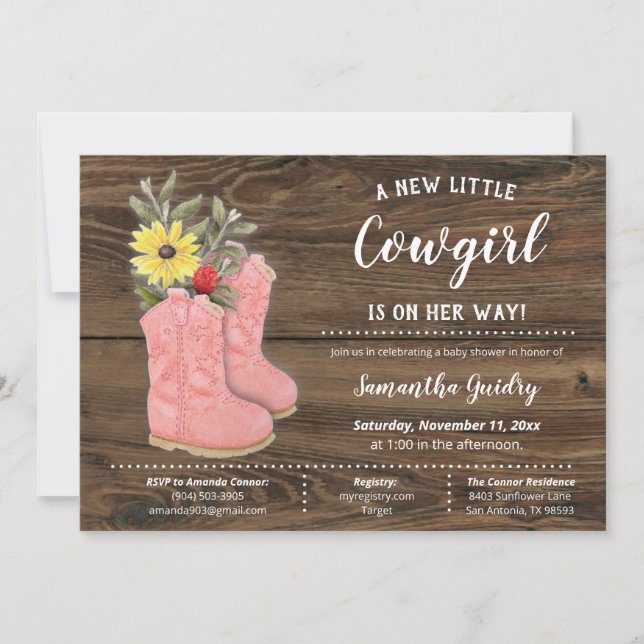 Invitación Little Cowgirl Bootie Brown Wood Baby Shower (Anverso)
