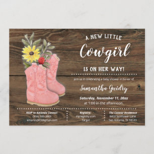 Invitación Little Cowgirl Bootie Brown Wood Baby Shower