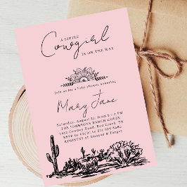 Invitación Little Cowgirl Hand Drawn Western Wild West Pink