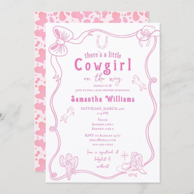 Invitación Little Cowgirl Pink Girl Baby Shower (Anverso / Reverso)
