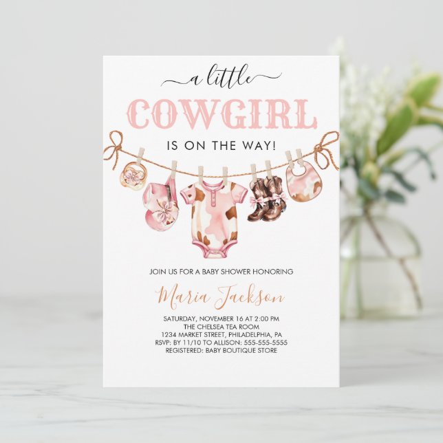 Invitación Little Cowgirl Wild West Pink Cowgirl Baby Shower (Anverso de pie)