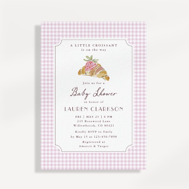 Invitación Little Croissant Pink Gingham French Baby Shower (Subido por el creador)