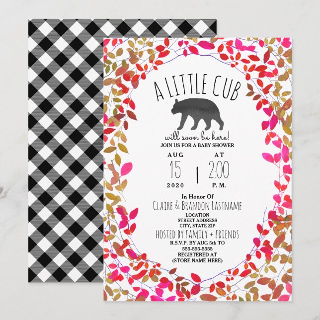 Invitación Little Cub Girly Greeneration Plaid Baby Shower (Anverso / Reverso)