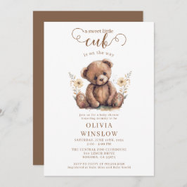 Invitación Little Cub Watercolor Teddy Bear Baby Shower