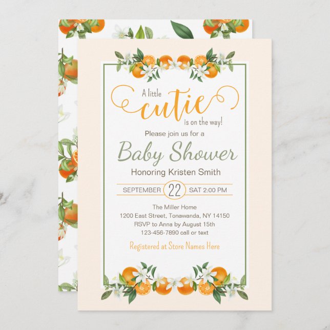 Invitación Little Cutie Baby Shower (Anverso / Reverso)