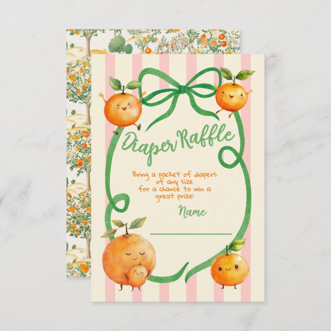 Invitación Little Cutie Baby Shower Toile Diaper Raffle (Anverso / Reverso)