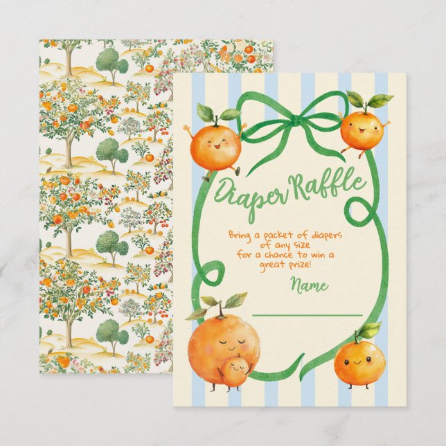 Invitación Little Cutie Baby Shower Toile Diaper Raffle (Anverso / Reverso)