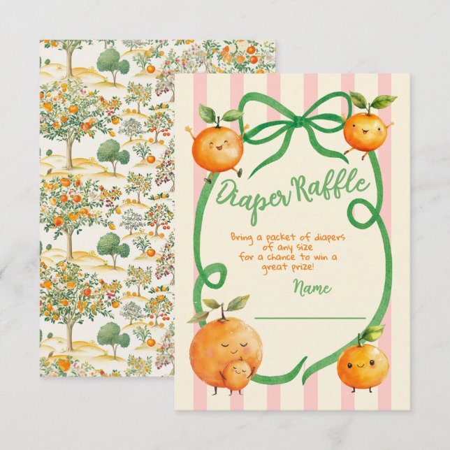 Invitación Little Cutie Baby Shower Toile Diaper Raffle (Anverso / Reverso)