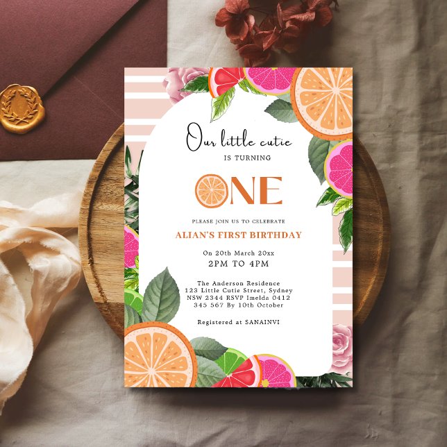 Invitación Little Cutie Citrus Fruits Floral 1er cumpleaños (Subido por el creador)