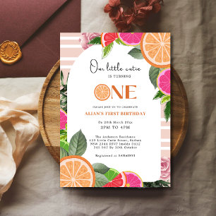 Invitación Little Cutie Citrus Fruits Floral 1er cumpleaños