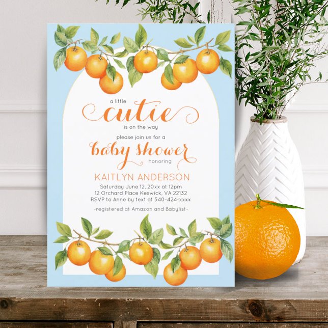 Invitación Little Cutie Citrus Naranja Clementine Baby Shower (Little Cutie Citrus Orange Clementine Baby Shower Invitation)