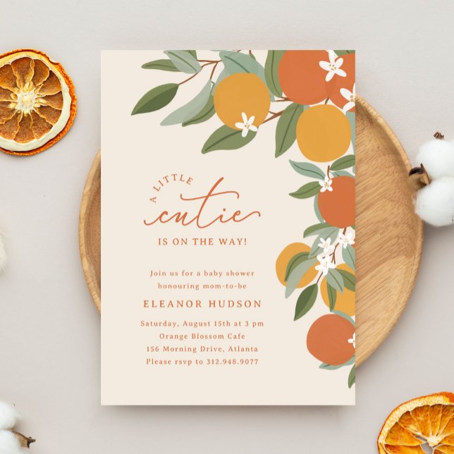 Invitación Little Cutie Citrus Naranjas Baby Shower (a little cutie is on the way - citrus oranges baby shower invitation)