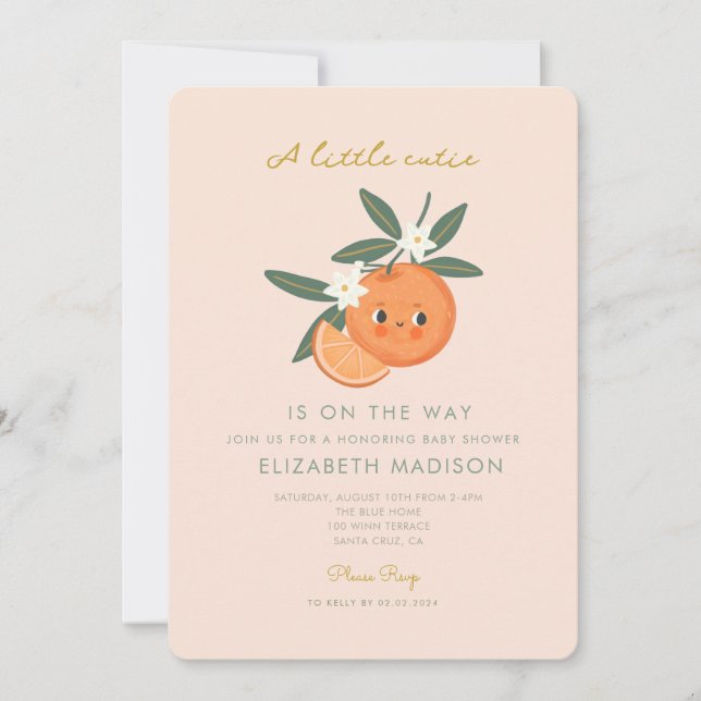 Invitación Little Cutie está en camino Naranja Baby Shower (Anverso)