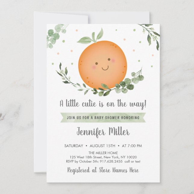 Invitación Little Cutie Greenery Baby Shower (Anverso)
