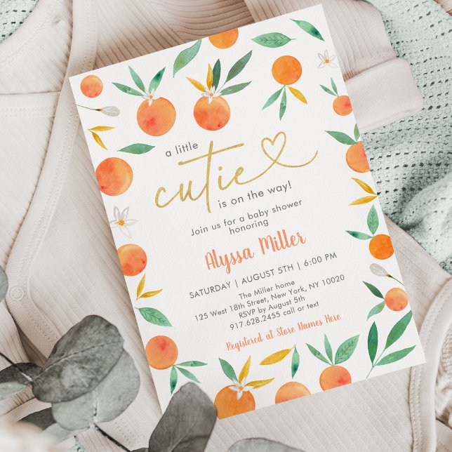 Invitación Little Cutie Greenery Gold Baby Shower (Subido por el creador)