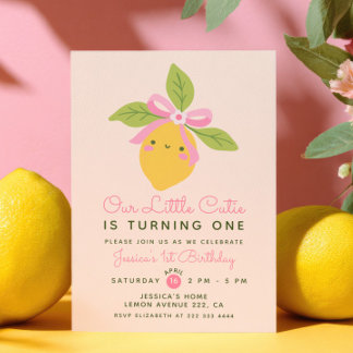 Invitación Little Cutie Lemon Citrus Fruit Cute 1st Birthday 