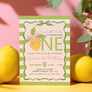 Invitación Little Cutie Lemon Fruit Green 1st Birthday Party