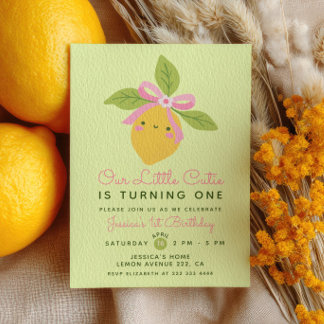 Invitación Little Cutie Lemon Fruit Green 1st Birthday Party