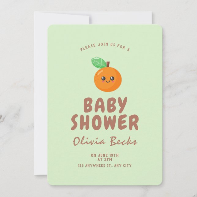 Invitación Little Cutie Naranja Baby Shower (Anverso)