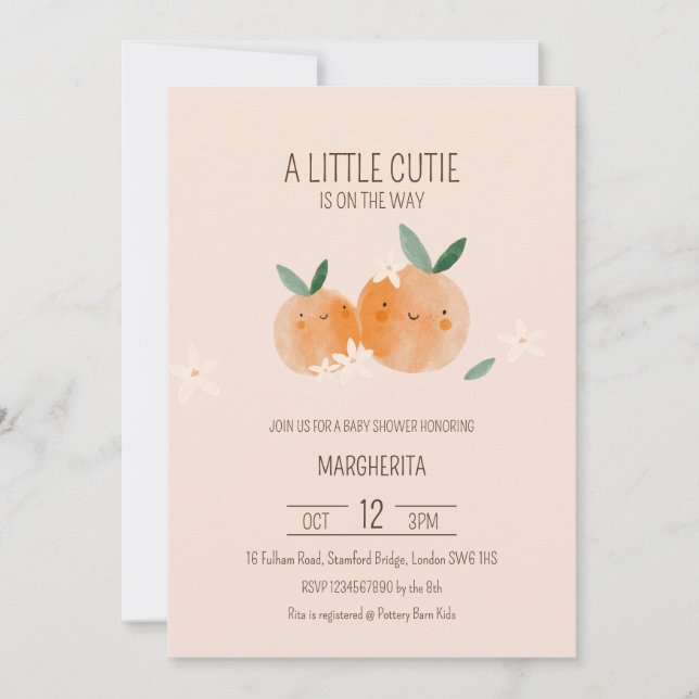 Invitación Little Cutie Naranja Citrus Botanus Baby Shower (Anverso)