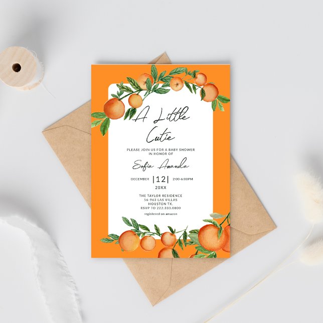 Invitación Little Cutie Naranja Watercolor Citrus Baby Shower (Subido por el creador)