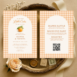 Invitación Little Cutie Orange Gingham All in One Baby Shower